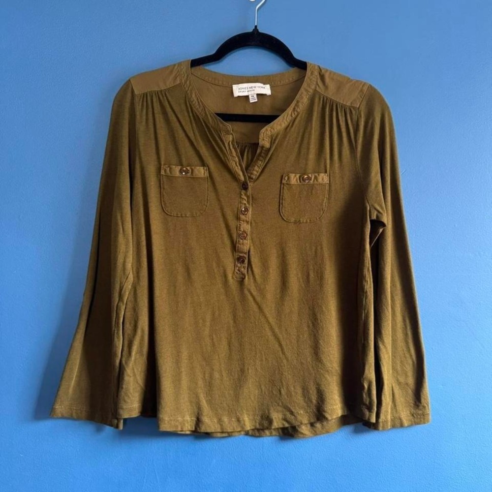 Y2K Cargo Green Shirt Women's Size Medium Petite‎ Khaki Jones NY Sport Gorpcore